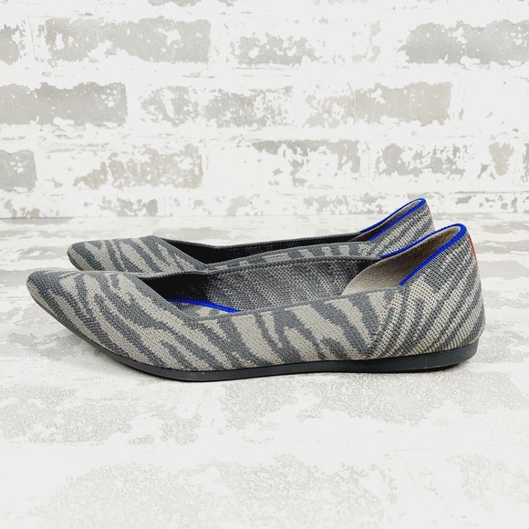 NEW Rothy\'s The Flat Grey Zebra Knit Round Toe Slip On Loafers E465